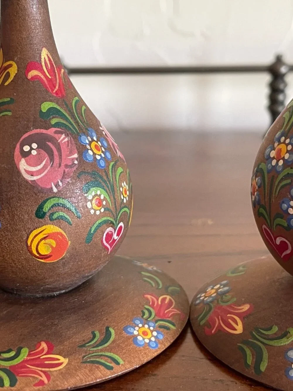Decorative German Hand-Painted Wood candlesticks